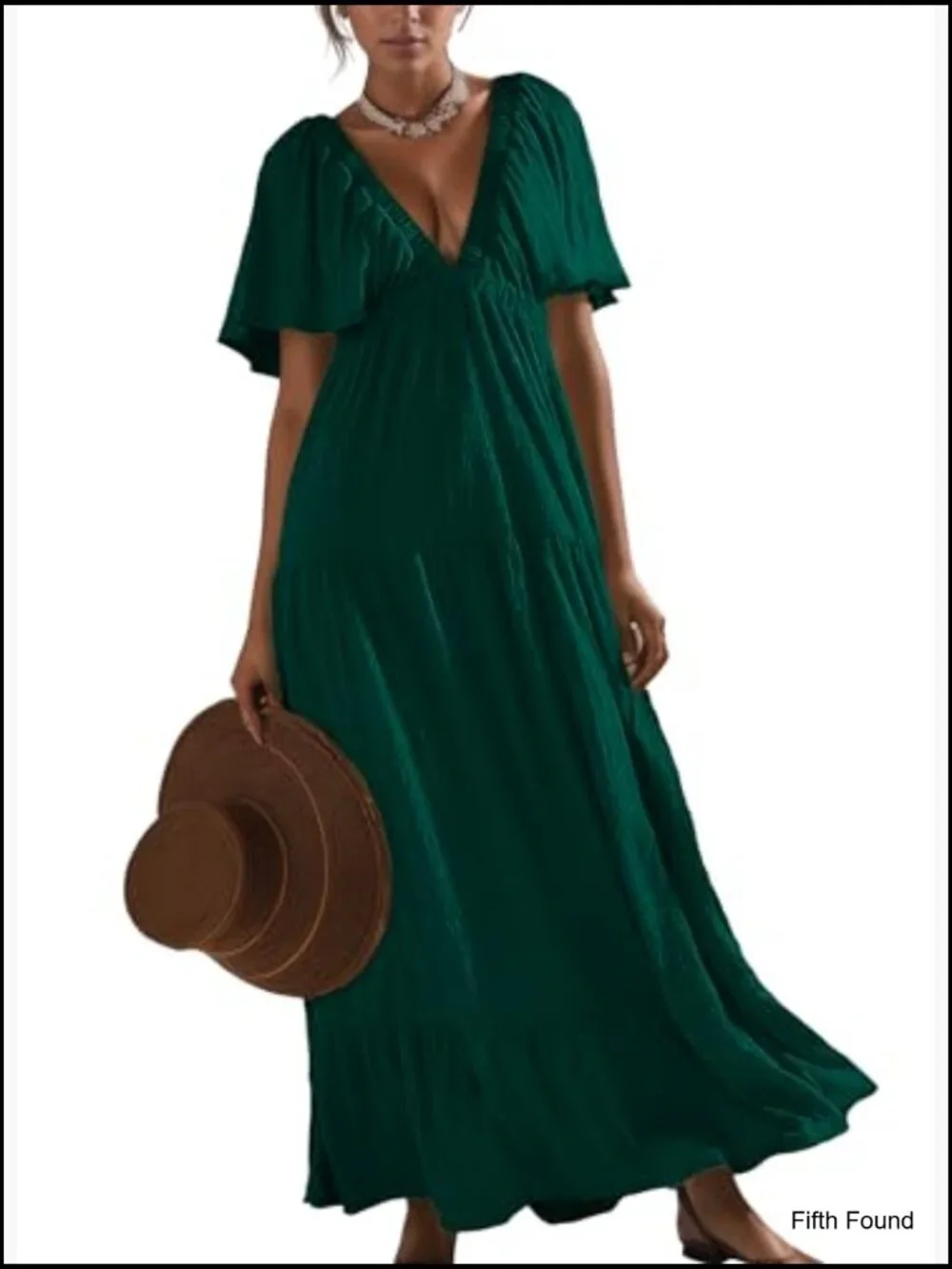Sexy V-Neck Maxi Dress Flutter Sleeve Backless Tiered A-Line Flowy - Picture 4 of 7